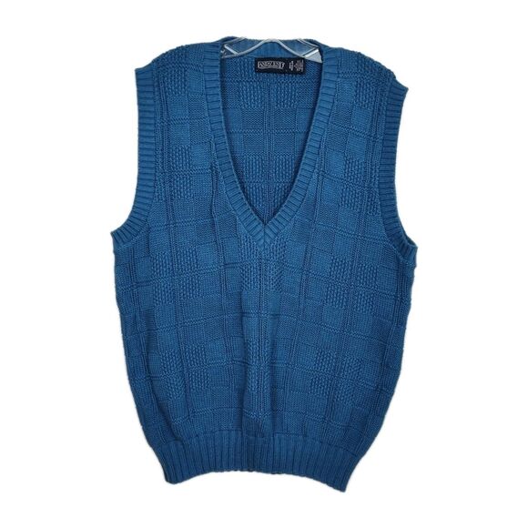 Land's End Sweater Vest Men's Large Blue V-Neck Knit - Picture 1 of 7